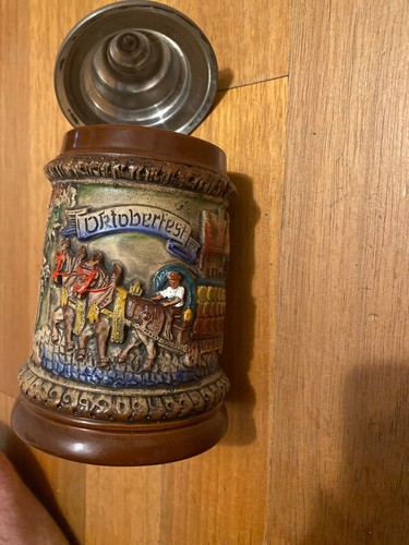 Vintage Handarbeit Germany Oktoberfest Flat Lidded Beer Stein - Picture 3 of 12