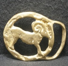 XA15152 NOS VINTAGE 1970s  ARIES  ASTROLOGY SIGN ART BRASS MENS BELT BUCKLE