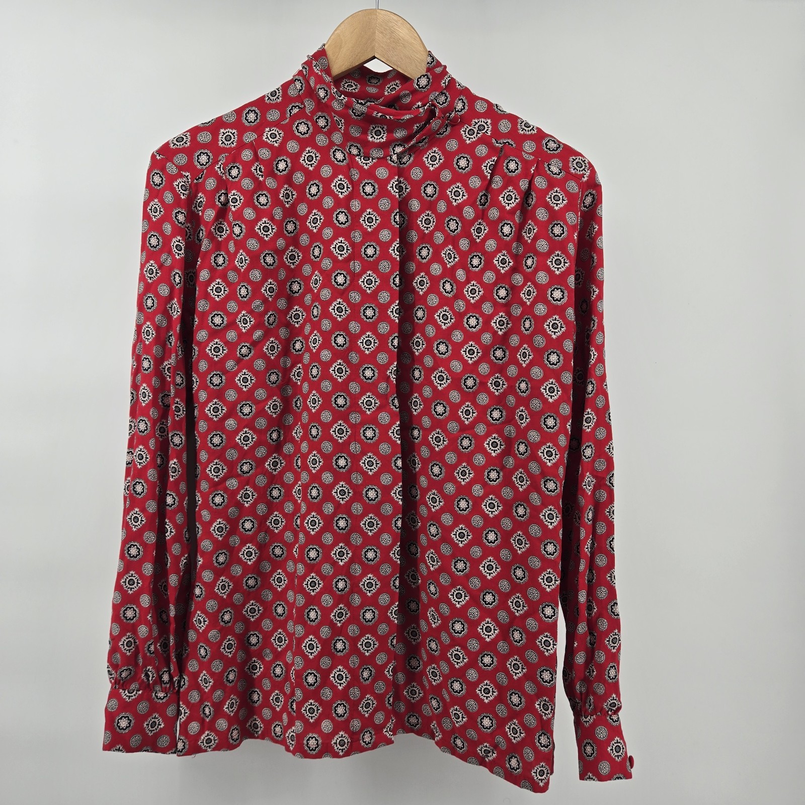 Vintage Pendleton Red Print Button Up Blouse Mock… - image 1