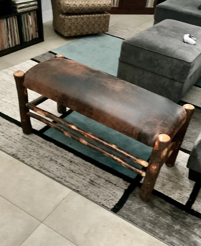 Natural Wood And Leather Bench - Image 4 of 4