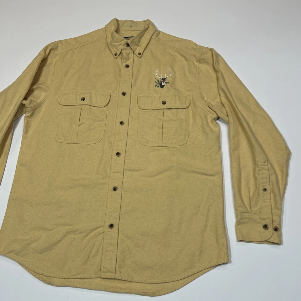 Cabela’s Men’s Medium Button Up Shirt Deer Embroidered Logo Yellow Long Sleeve - Image 2 of 4