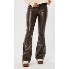 Hollister Women's Vegan Leather High Rise Flare Pants 11 Regular Brown Boho 70s
