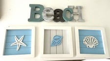 Rustic Wood Beach Sign Decorative Cutout and 3 Wall Decor, Multicolor Wooden