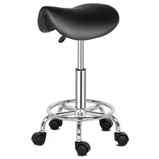Saddle Stool Adjustable Hydraulic Seat, Rolling Spa Salon Chair w/ Swivel Wheels