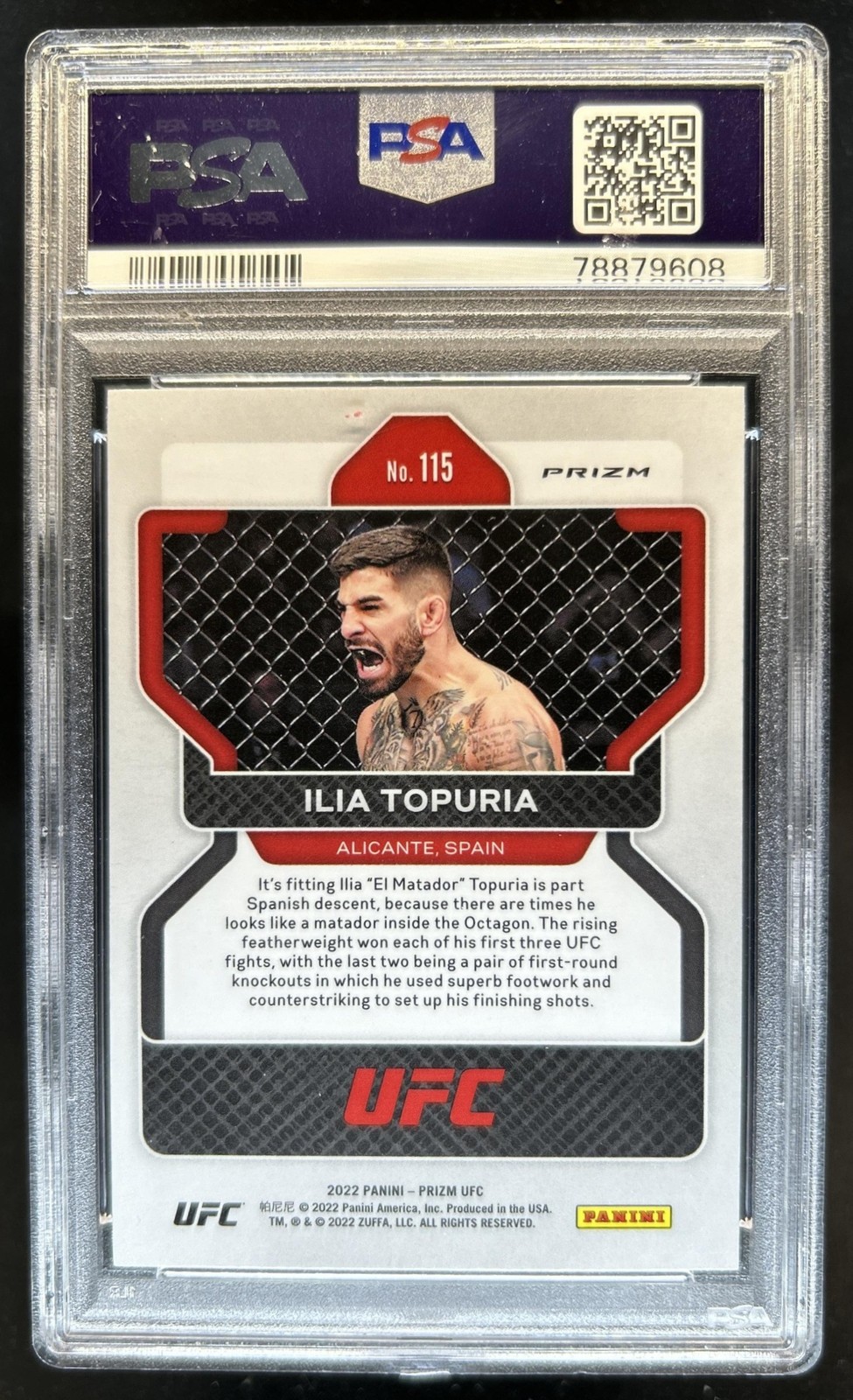 2022 Panini Prizm UFC Ilia Topuria RC White Sparkle SSP Rookie #115 PSA 10 view 2
