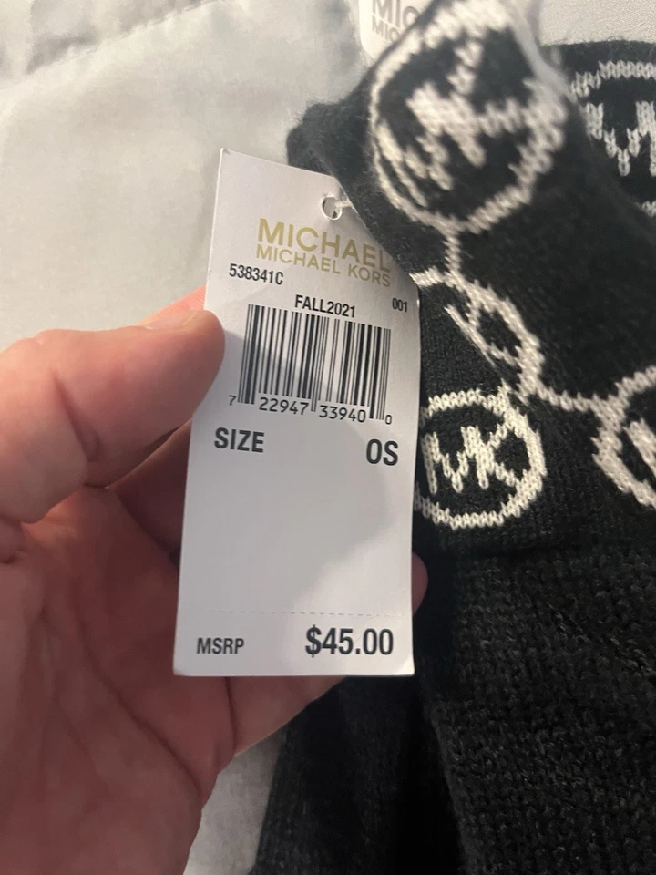Guantes Michael Kors Tejidos Argyle MK Logo Negro Blanco Precio de venta sugerido por el fabricante $48 NUEVOS Talla Única Foto 4 de 4