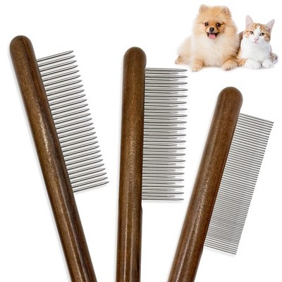3 Pack Solid Wood Cat Combs, Stainless Steel Teeth for Cat Dog Rabbit Massage, F