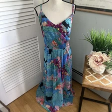 CITY CHIC Womens Dress Large Blue Looking Glass Maxi Chiffon Fairy Summer Party