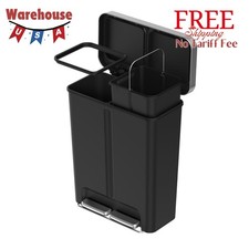 16 Gallon Kitchen Recycle Trash Can Dual Compartment Step Bin, Black