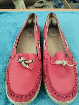 UGG Australia Chivon Espadrille Moccasin Flats Tomato Soup Pink Red Sz 10