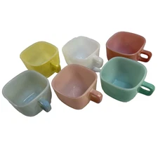 Vintage Glasbake Square Stackable Coffee Cups Set Of 6 Different Colors MCM