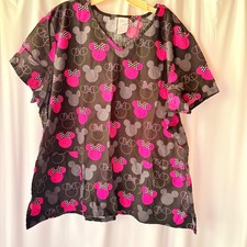 Disney Minnie Mouse Cotton Scrub Top - Black, Pink Gray - Women's 2XL