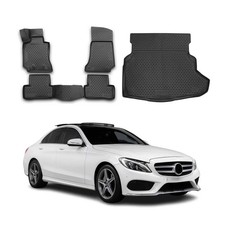 Fußmatten & Kofferraumwanne Set für Mercedes C Klasse W205 2014-2021 TPE Schwarz