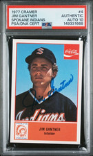 1977 Cramer Spokane Jim Gantner Signed Minor Rookie Card Autograph PSA 10 Auto