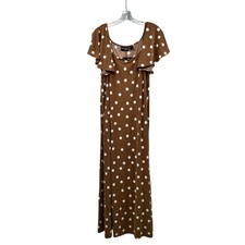 Attitudes by Renee Polka Dot Maxi Dress Brown/White Short Sleeve Size XL New