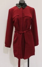 Olive & Oak Women's Collared Long-Sleeve Belted Shirt Dress CN6 Red Small