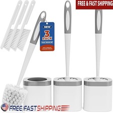 3 Pack Toilet Brush Set W/ Holder 360 Degree Cleaning  Comfortable Grip New