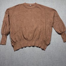 Women Crewneck Oversized Brown Chocolate Ribbed Knit Pullover Sweater Size Small