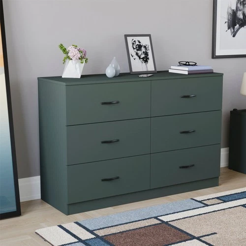 SALE 6 Drawer Chest Bedroom Storage Black Handles Green
