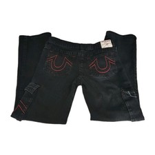 TRUE RELIGION Boys Jeans Ricky Black Relaxed Straight Cargo Logo Size 12