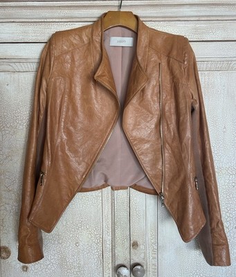 Genuine Sheepskin Leather Moto Jacket Jigott Women s Small Brown