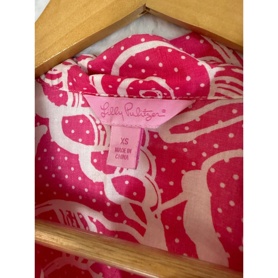 Lilly Pulitzer Sleepwear Pajama Set Seashell Dots Bright Pink White Cotton XS  - Image 2 of 4