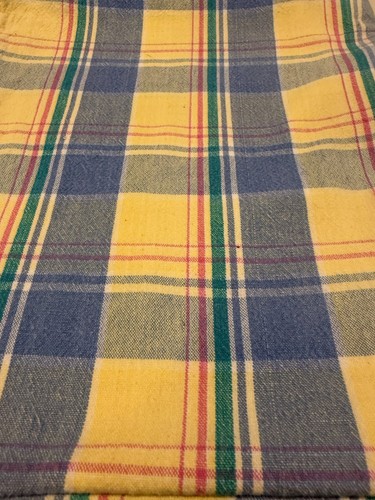 Vintage Baumwolle gelb blau kariert Tischdecken 46" x 46" und 50" x 70" KLEINE FLECKEN - Bild 2 von 3