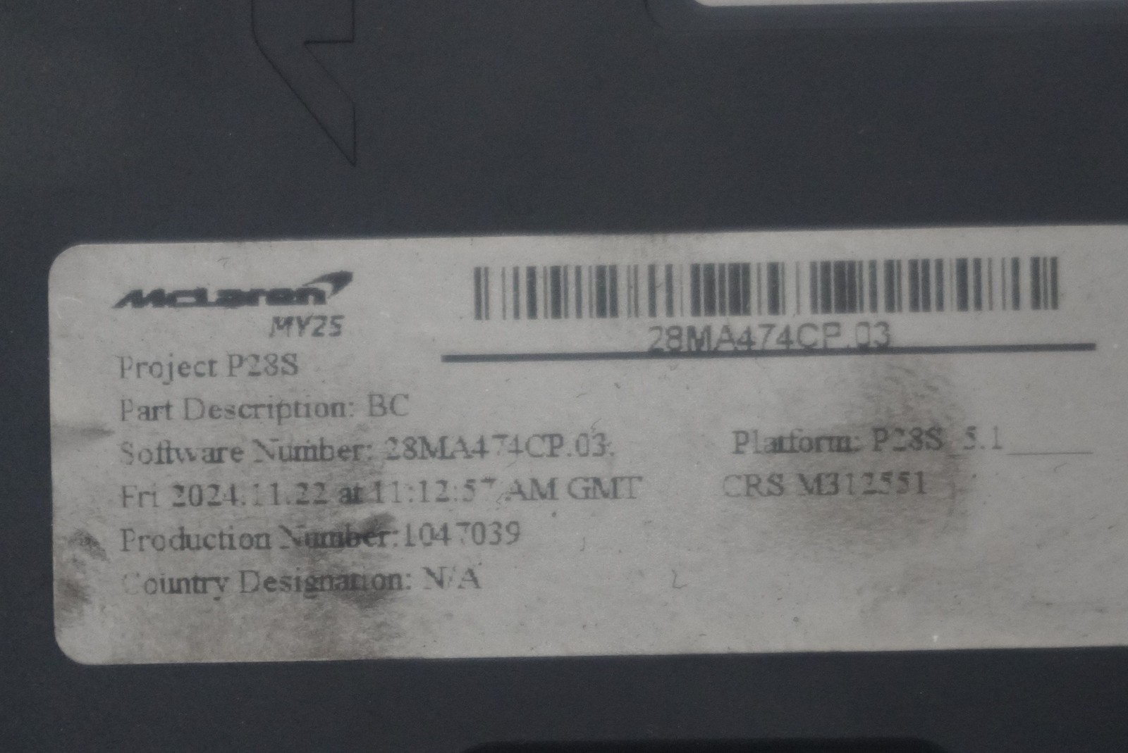 McLaren 750S Spider 2025 Body control module P/N 14M0658CP
