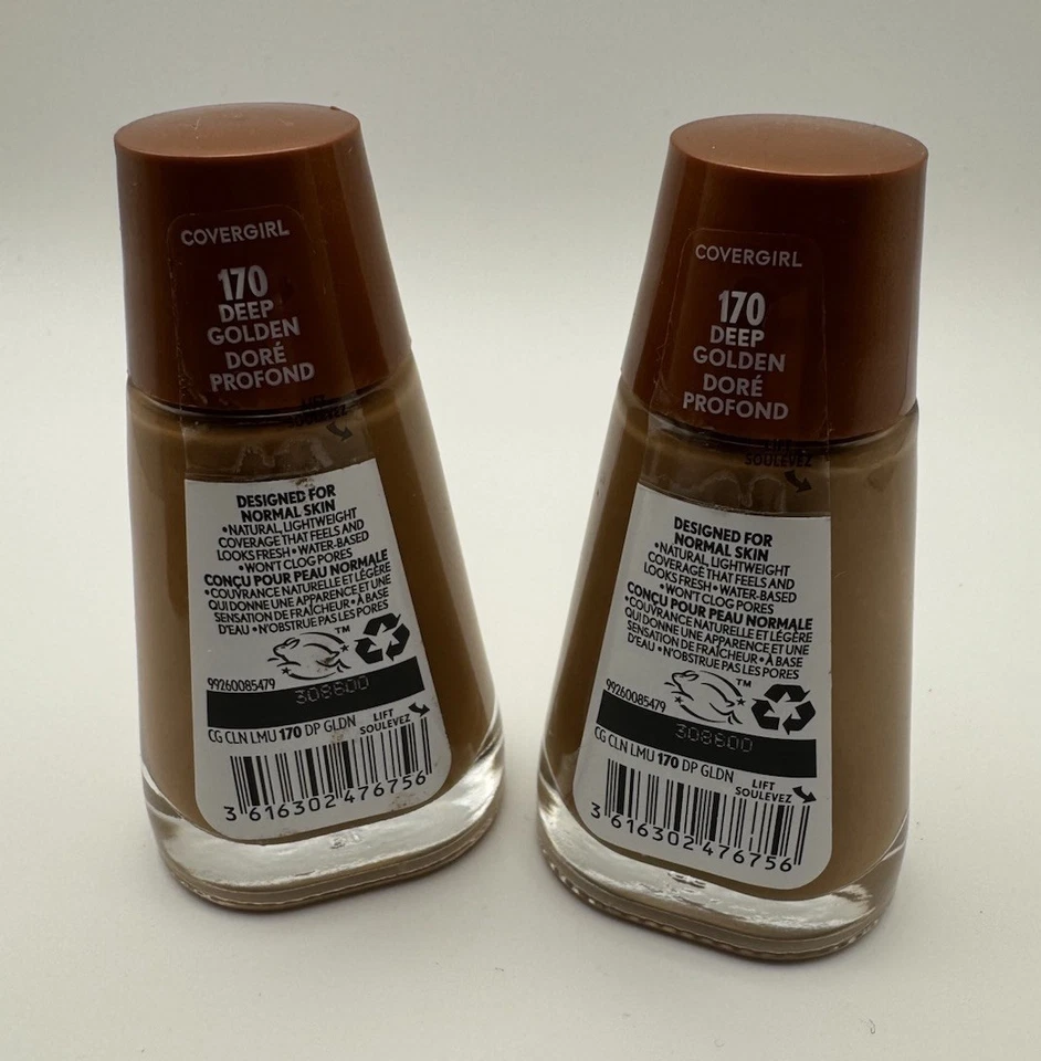 Lot Of 2 COVERGIRL Clean Liquid Foundation 170 Deep Golden New Sealed - Image 2 of 2