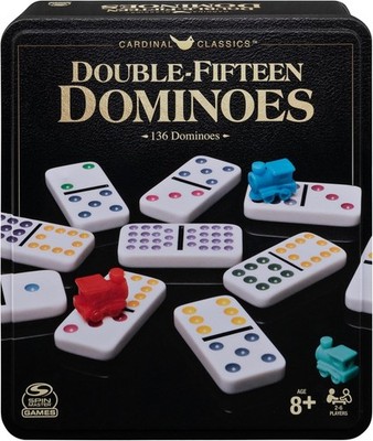 Spin Master Games, Cardinal Classics Double 15 Dominoes Set in Storage Tin, Fami