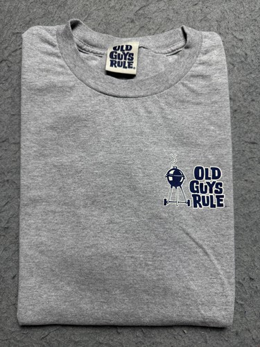 Old Guys Rule Shirt Mens Large Gray Smokin Hot Seasoned To Perfection BBQ Grill
