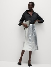 Marks & Spencer Womens Midi A Line Metallic Skirt in Silver - M&S