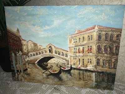 small vintage  colorful painting, 11 x 15'' on canvas