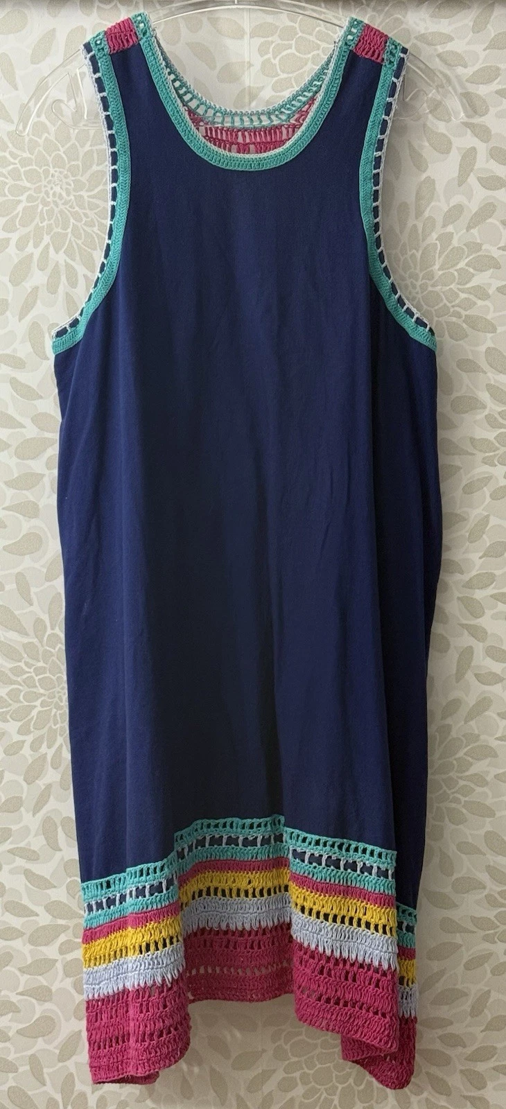 Akemi + Kin Anthro Women’s L Colorful Crochet Trim Sleeveless Swing Dress