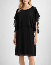 Eileen Fisher Silk Georgette Shift Dress Womens XS Black Overlay Minimalist