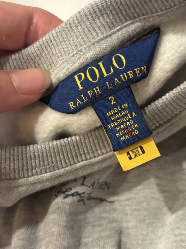 Vestido Ralph Lauren Polo Oso Niñas 2T Académico Oso Gris Algodón Vellón Volantes Foto 4 de 4