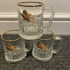 3 x Vintage Pheasant Transfer Half Pint Glasses by Dema 