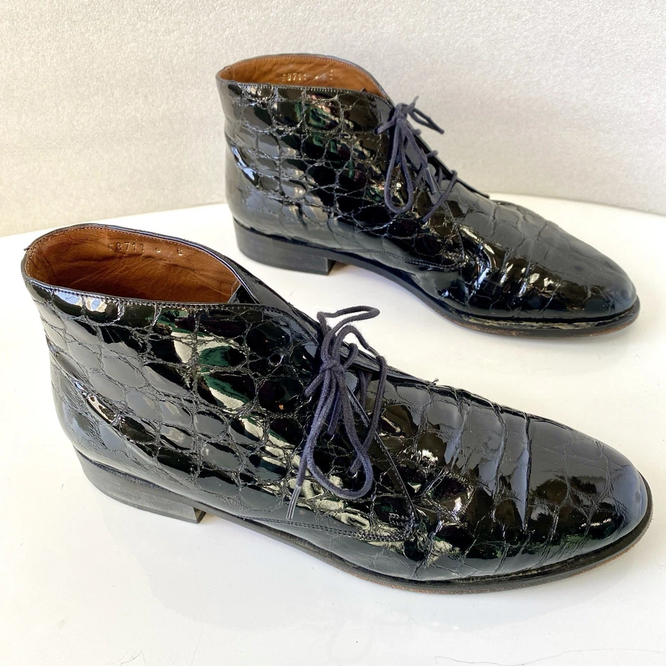 Botas alemanas Sioux de colección charol negro brillante cocodrilo para mujer talla 6 EE. UU. años 90’s Foto 2 de 4