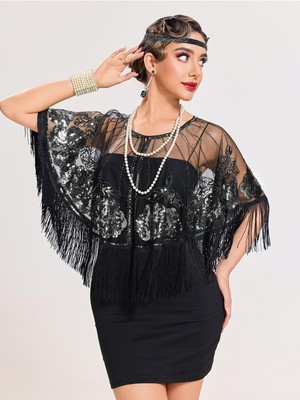 beaded shawls for dresses Women's 1920s Shawl Wraps,Sequin Flapper Evening women form Cut in an asymmetric one shoulder wedding gowns A-Line/Princess Satin Chiffon Lace Select Size:6