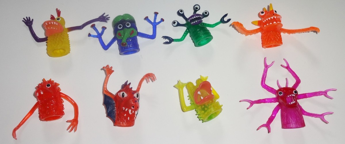 Lot de 8 marionnettes monstres doigts caoutchouc - Nouveauté Fun Gag Cadeaux