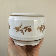 Limoges France Vintage Scalloped Pedestal Bowl White Gold Floral