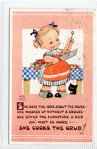 (Gd1828) Mabel Lucie Attwell, Valentines 1863, She Cooks The Grub, Cat, 1952 - Picture 3 of 4