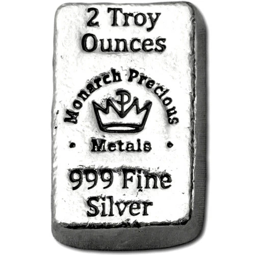 2 TROY OZ .999 SILVER MONARCH HAND POURED CROWN BAR BRILIANT UNCIRCULATED