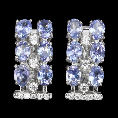 925 Sterlingsilber Ohrringe Oval Blaue Tanzanit Natürlicher Edelstein Schmuck