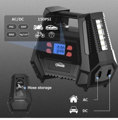 Reifenfüller Luftkompressor mit 12V AC/240V DC Autoreifenpumpe 150 PSI Auto