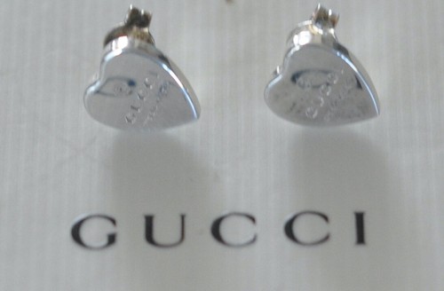 Gucci Earrings Heart Studs Sterling Silver 925 Made in Italy - Picture 2 of 4