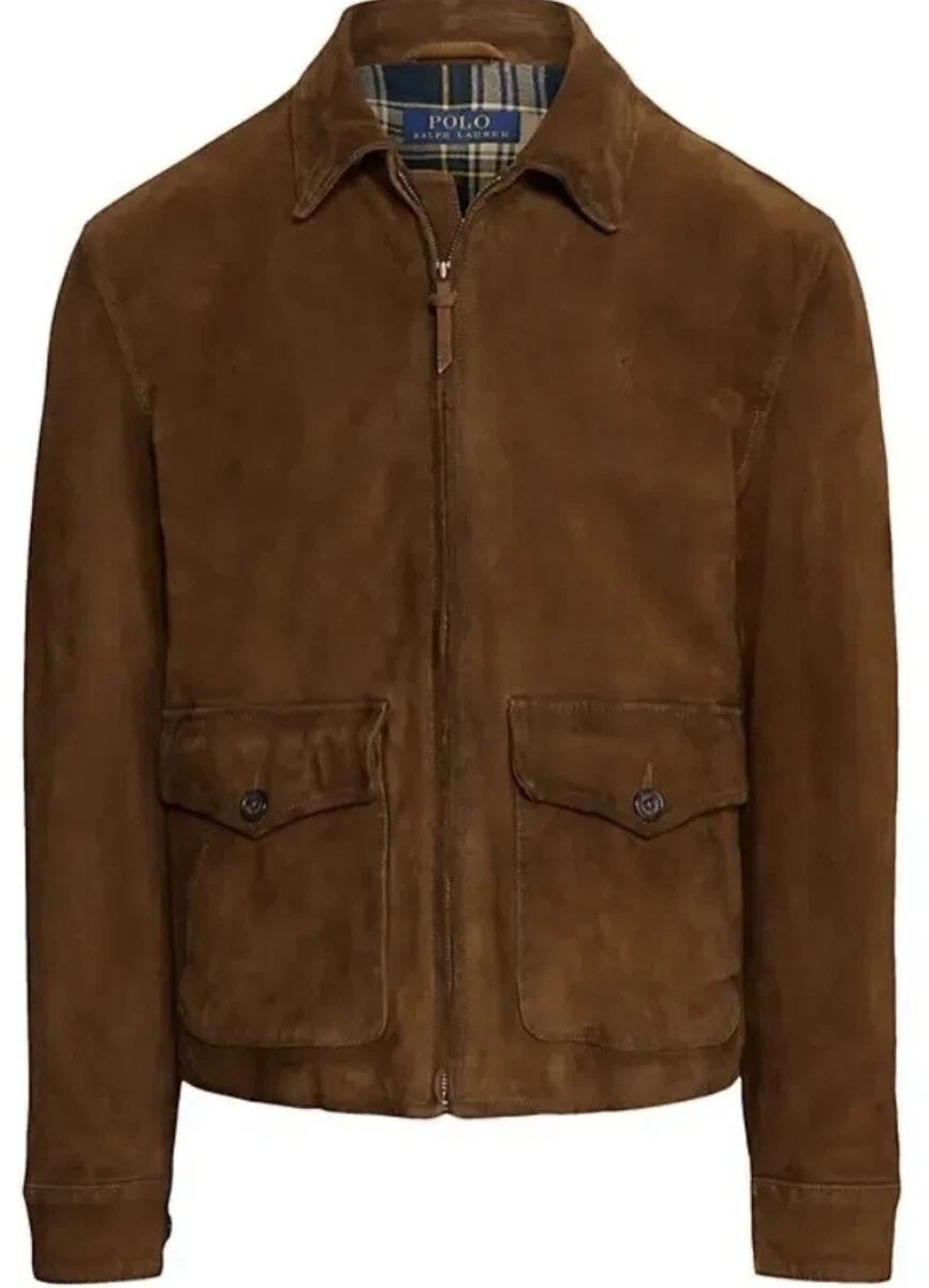 Polo Ralph Lauren Suede Leather Bomber Jacket Brown MENS SIZE SMALL