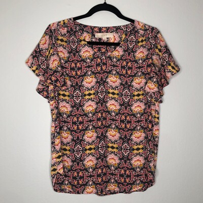 LOFT Floral Blouse with Flutter Sleeves Pink & Gray Women's Size: XS