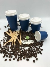 100 x Navy Blue Paper Cups Disposable Coffee Tea Cups For Hot Drinks With Lids