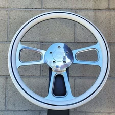 16 Inch billet Semi Truck Steering Wheel with Striped White Hydro Dipped Wrap